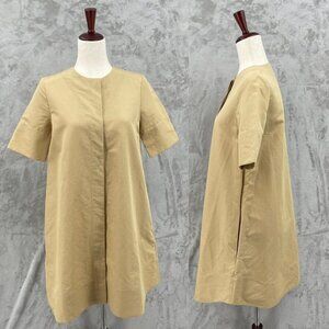 COS Cotton Linen A-Line Shirt Dress Button Front Minimalist Tan Pockets